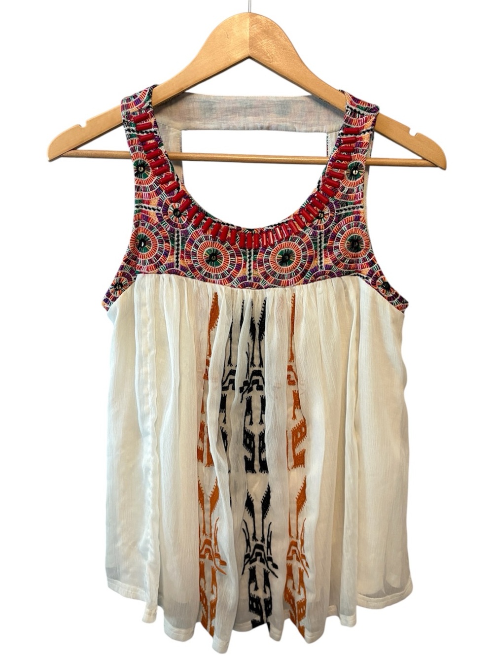 Akemi + Kin for Anthropologie Siargao Tank Top Colorful Lines Embroidery size XS